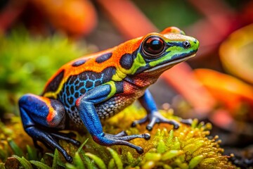 Fototapeta premium Vibrant Mimic Poison Frog in Natural Habitat Showcasing Bright Colors and Unique Patterns in Nature