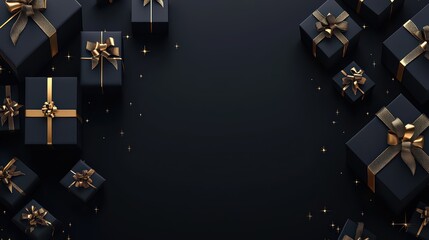 Gift boxes in black and gold theme. Gives a feeling of luxury. Black friday Gifts. Giftboxes Background