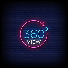 Obraz premium 360 view neon sign vector with brick wall background 