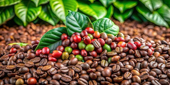 A vibrant collection of coffee beans and their colorful precursors, showcasing the journey from green to brown, a testament to the rich history and evolution of this beloved beverage.