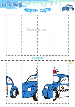 Lets play cut and paste puzzle game with transportation theme of Police car 3