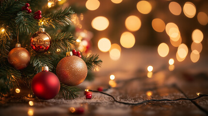 Christmas tree decorated with red and gold ornaments and lights