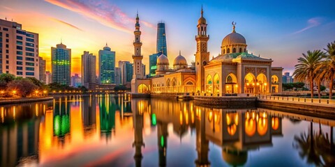 Naklejka premium Vibrant Traditional Elements and Modern Architecture Showcasing the Rich Culture of the UAE