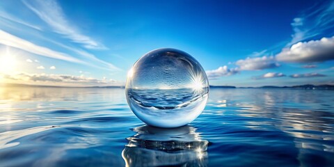A Crystal Sphere Reflects the Horizon, Capturing the Sun's Rays and the Tranquil Blue Water