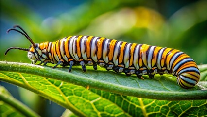 Vibrant Viceroy Butterfly Caterpillar on Green Leaves in a Natural Habitat Setting Under Soft Light