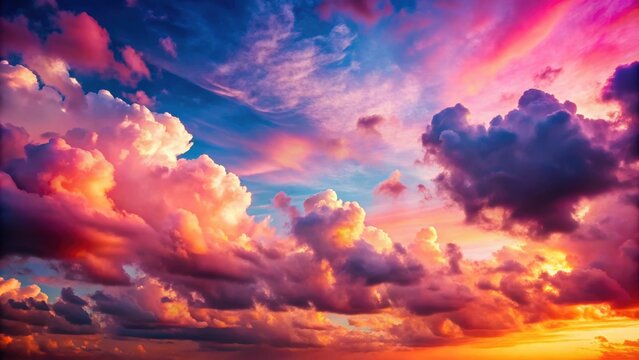 Vibrant sunset sky with glowing pink Cumulus clouds , HDR, 360 panorama, seamless, zenith, sky dome, aerial drone