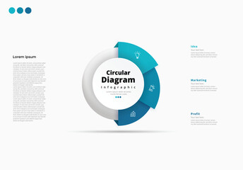 Modern minimalist elegant clean circular steps editable diagram infographic design template vector