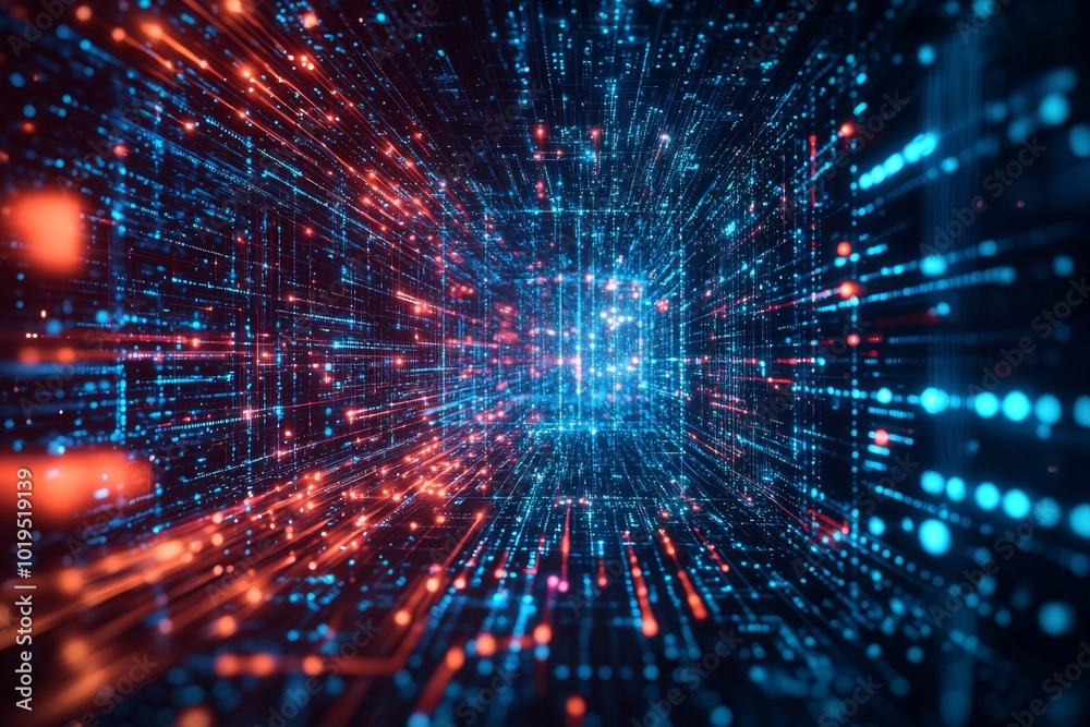 Wall mural digital technology background of data and network