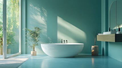 Modern Bathroom with Bathtub and Green Walls