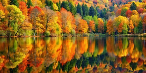 Autumn forest reflected in tranquil water, Autumn, forest, trees, reflection, water, nature, tranquil, serene, foliage, colorful