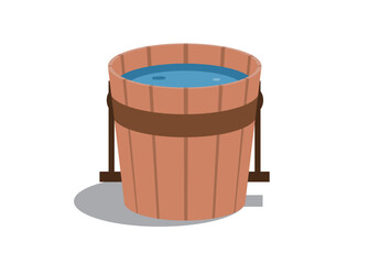 Wooden water bucket. Water basin. Simple flat illustration.