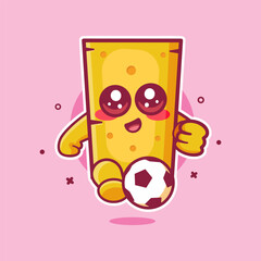 happy cheese food character mascot playing football isolated cartoon