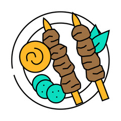 satay skewers thai cuisine line icon vector. satay skewers thai cuisine sign. isolated symbol illustration
