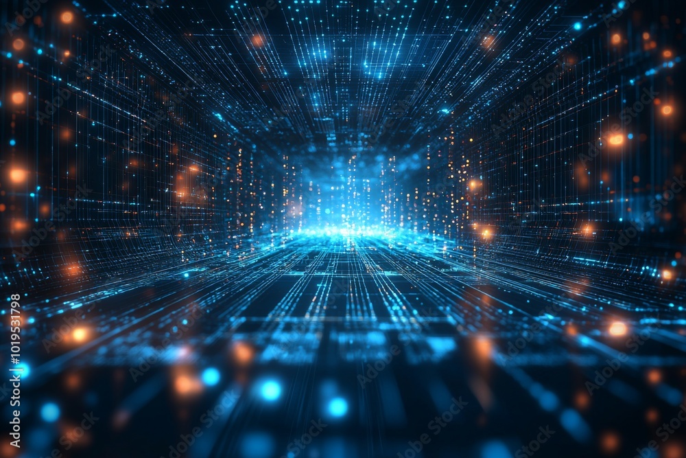 Wall mural digital technology background of data and network