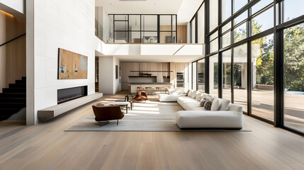 Obraz premium Minimalist Living Room with Oak Plank Flooring