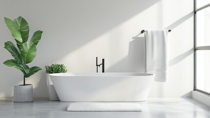 Fototapeta premium Modern Open Bathroom with Natural Light and Plants