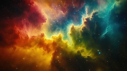 Naklejka premium A vibrant depiction of a cosmic nebula filled with colors and starry elements.
