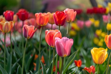 Fototapeta premium Tulips. Beautiful bouquet of tulips. colorful tulips. tulips in spring.
