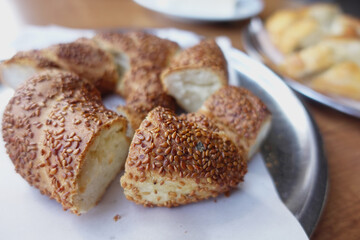 Turkish Bagel Simit on table 