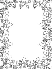 All these designs are hand-drawn and unique 
Flower Border Beautiful black and white illustration for adult coloring book,
This is a printable Beautiful Zentangle Coloring page for KDP Interior, POD p