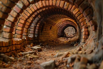 Naklejka premium Tunnel made of bricks in a factory, closeup