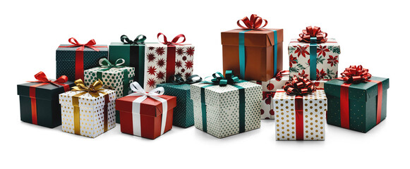 festive Christmas gifts, presents boxes in a row 3d