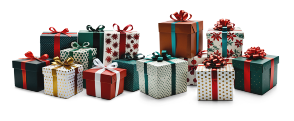 festive Christmas gifts, presents boxes in a row 3d