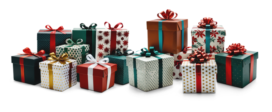 festive Christmas gifts, presents boxes in a row 3d