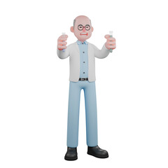 Male Scientist with Test Tubes. A male scientist is standing while holding a measuring cylinder. 3D Illustration