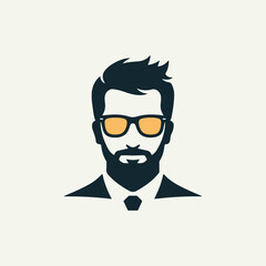 Silhouette logo of a simple handsome man wearing glasses