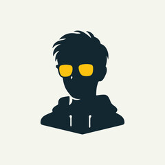 Silhouette logo of a simple teenage man wearing glasses