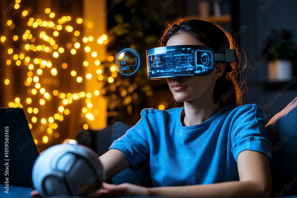 Poster Realistic image of an engineer using augmented reality glasses to overlay digital information on a physical object during the reverse engineering process