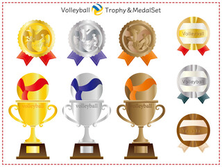 トロフィー■バレーボールのトロフィー＆メダルセット