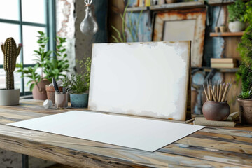 Mockup. Morning romantic breakfast. Coffee, lipstick, blank paper and flowers on marble background