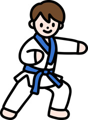 Child martial arts icon in dojo, taekwondo boy, aikido, karate.