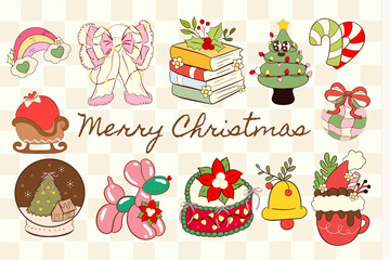 Groovy Christmas clipart, cute, y2k, Christmas aesthetic, bow Coquette, Christ pink ribbon, . Christmas retro Clipart Gift bow clipart Decoration Christmas gift, Merry Christmas, gingerbread