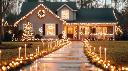 Festive Entryway with Christmas Decor and Warm Lights