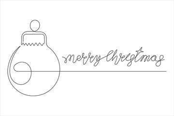 Continuous one line drawing icon of Christmas decoration ball bauble bell, star with ribbon in vector sketch