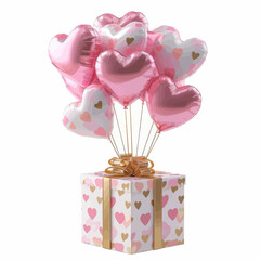 Pink Heart Balloons on Gift Box  
