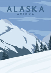 Serene Snowy Mountains of Alaska poster vector illustration design