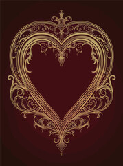 Ornate Heart Frame Gold and Burgundy 
