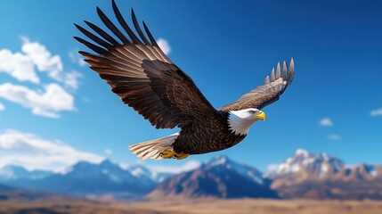 Obraz premium Majestic Eagle in Flight Over Scenic Mountains