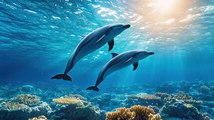 Graceful Dolphins Swimming in Vibrant Ocean Waters