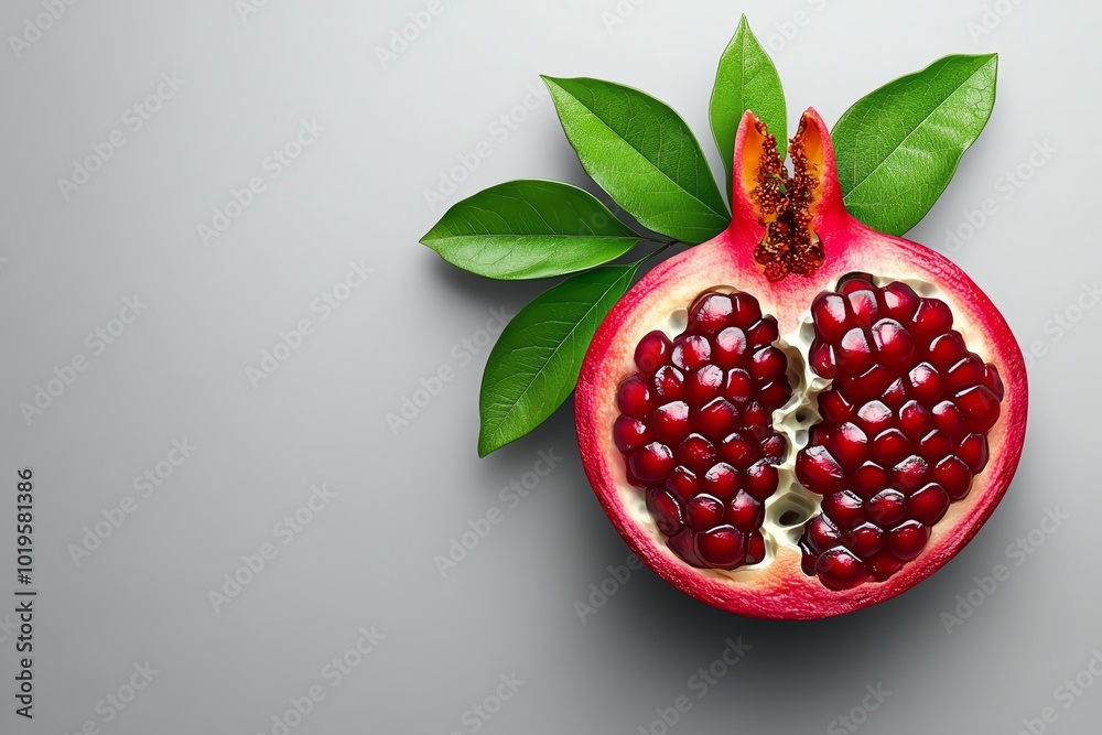Poster simple minimalist design of a sliced pomegranate, representing the rich antioxidant benefits in a cl
