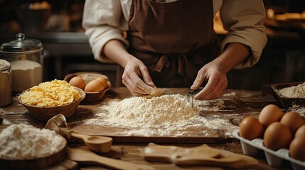 Baker's Hands Forming Dough on Floured Countertop