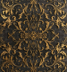 Gold Damask Pattern on Black Background 

