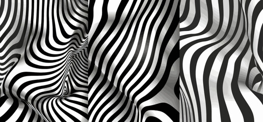 Black and White Curved Stripes Abstract Pattern 
