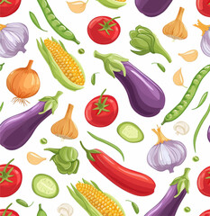 Seamless Pattern of Fresh Vegetables  
