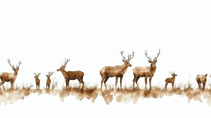 Obraz premium Delicate Watercolor Silhouette of Reindeer Family