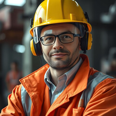 portrait of a worker in a helmet